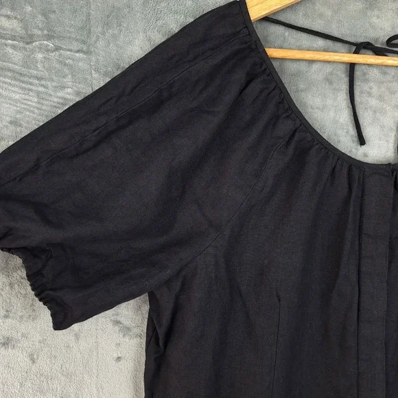 J Crew Top 18 Black Linen V-Back Boho Coastal Button Down Beach Resort Preppy - Picture 3 of 9